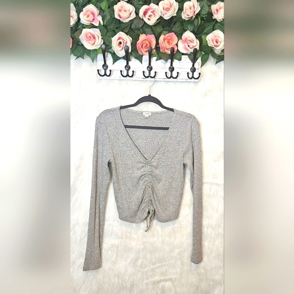 Garage Ruched Tie Long Sleeve Crop Top